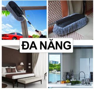 Chổi lau phủi bụi bằng sợi quang dầu Polime tổng hợp cao cấp, cán dài kim loại, cây chổi tròn quét dọn vệ sinh nội thất