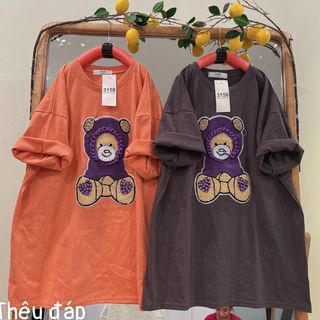 Áo thun nữ 3158 đáp thêu hình gấu nón tím thời trang form rộng tay lỡ vải cotton khô loại 1 xịn sò xinh xắn giá gốc tận xưởng hàng sẵn số lượng lớn