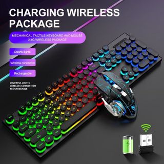 COMBO ko dây KB + MOUSE T-Wolf TF 380 tự sạc pin- Led 4 màu ( phím tròn , màu đen )