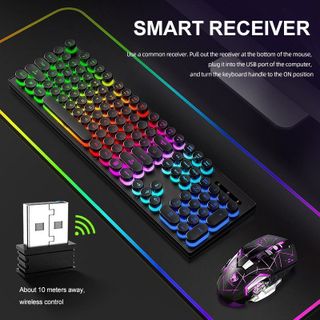 COMBO ko dây KB + MOUSE T-Wolf TF 380 tự sạc pin- Led 4 màu ( phím tròn , màu đen )