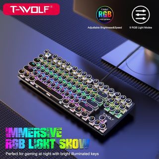 COMBO ko dây KB + MOUSE T-Wolf TF 380 tự sạc pin- Led 4 màu ( phím tròn , màu đen )