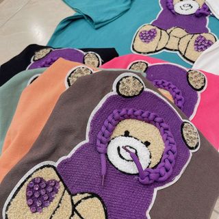 Áo thun nữ 3158 đáp thêu hình gấu nón tím thời trang form rộng tay lỡ vải cotton khô loại 1 xịn sò xinh xắn giá gốc tận xưởng hàng sẵn số lượng lớn