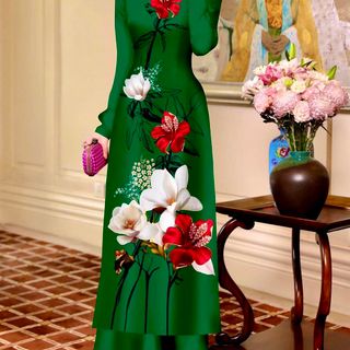 (HCM) Áo dài in 3D họa tiết hoa lan cao cấp D030 - Khánh Linh style - Lady Fashion giá sỉ
