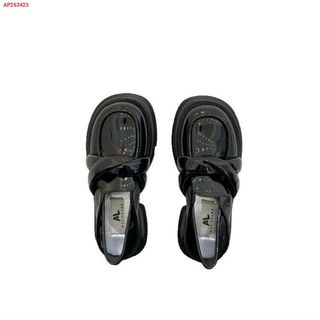 Giày lobita nữ da bóng xanh rêu và đen