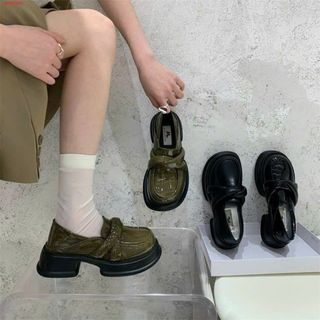 Giày lobita nữ da bóng xanh rêu và đen