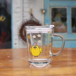 Cốc, Ly chịu nhiệt thủy tinh chia vạch có nắp tránh đổ nước 350ml - Ly em bé chia vạch giá sỉ