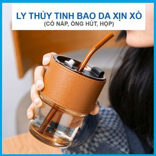 Ly Thủy Tinh Hổ Phách bọc da sang chảnh
