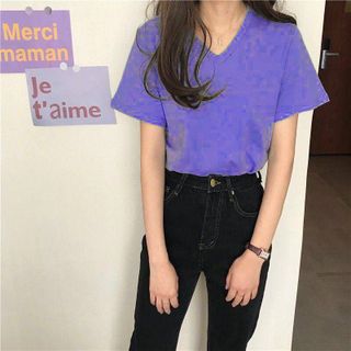 Áo thun nữ cổ tim thời trang vải cotton xịn sò xinh xắn giá gốc tận xưởng hàng sẵn số lượng lớn