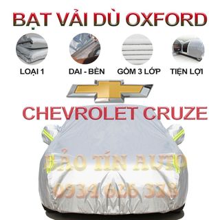 [LOẠI 1] Bạt che kín bảo vệ xe ô tô Chevrolet Cruze tráng bạc 3 lớp vải dù Oxford , bạt phủ trùm bảo vệ xe ô tô, áo chùm giá sỉ
