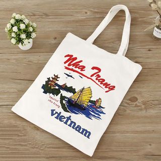 Túi tote du lịch Nha Trang vải canvas dày dặn 32x38cm