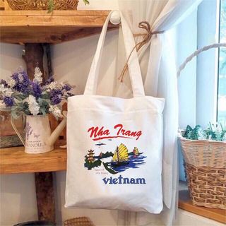 Túi tote du lịch Nha Trang vải canvas dày dặn 32x38cm