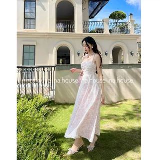 ĐẦM MIDI HAI DÂY ĐI CHƠI ĐI TIỆC VÁY GẤM XỐP 2S DÁNG DÀI KÈM CHOKER HOA