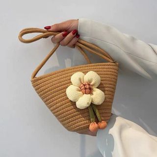 Túi Cói rơm from hến hoạ tiết Bông ( Giá Tận Xưởng )