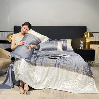 Bộ chăn ga phi lụa vân chìm