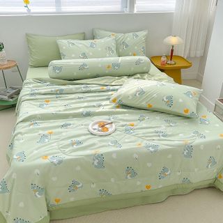 Bộ chăn ga cotton đũi Hàn Quốc họa tiết