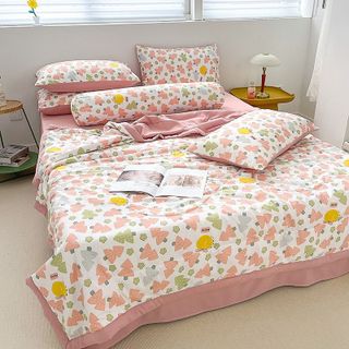 Bộ chăn ga cotton đũi Hàn Quốc họa tiết