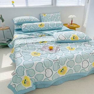 Bộ chăn ga cotton đũi Hàn Quốc họa tiết
