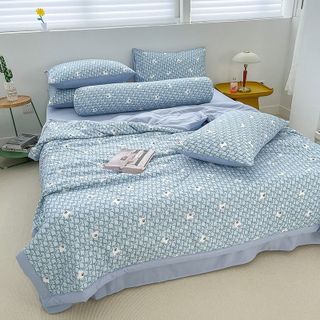 Bộ chăn ga cotton đũi Hàn Quốc họa tiết