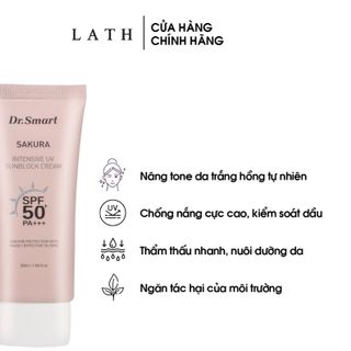 Kem chống nắng hàn quốc kiềm dầu nâng tone trắng hồng da SPF50+/PA+++ Dr.Smart Sakura 50ml - Lath Beauty