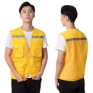 Áo ghile phản quang Golden Bamboo vải Kaki dành cho các kỹ sư công trình Nhận in ấn thiết kế logo tem nhãn theo yêu cầu