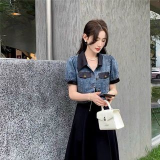 Set đầm thun áo khoác jean cao cấp DR08639
