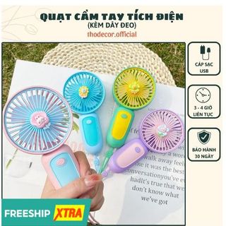 Quạt Mini Cầm Tay Cho Mùa Hè Tặng Kèm Sạc USB và Dây Đeo Cao Su