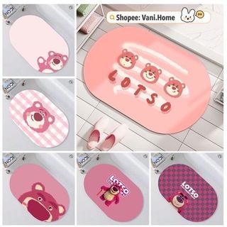 Thảm chùi chân gấu dâu LOTSO mẫu mới - Thảm lau chân silicon gấu hồng Losto siêu mềm thấm hút nước chống trượt Vani.Home