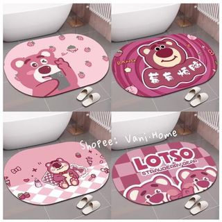 Thảm chùi chân gấu dâu LOTSO mẫu mới - Thảm lau chân silicon gấu hồng Losto siêu mềm thấm hút nước chống trượt Vani.Home