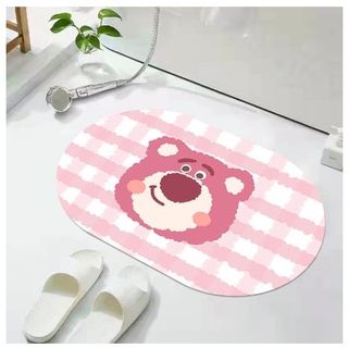 Thảm chùi chân gấu dâu LOTSO mẫu mới - Thảm lau chân silicon gấu hồng Losto siêu mềm thấm hút nước chống trượt Vani.Home