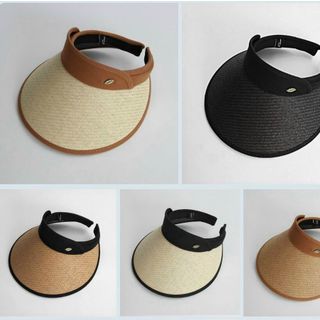 Mũ cói rộng vành chống nắng họa tiết gắn lá