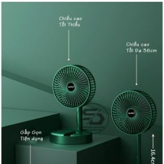 Quạt Tích Điện Gấp Gọn, Quạt Mini Để Bàn Xoay 180 Độ, 3 Tốc Độ Gió, Cổng Sạc USB
