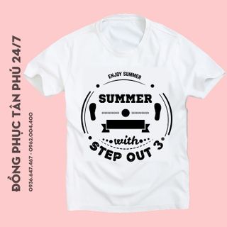 Áo thun team building enjoy summer, đồng phục đi biển, vải cotton 4 chiều mềm mịn