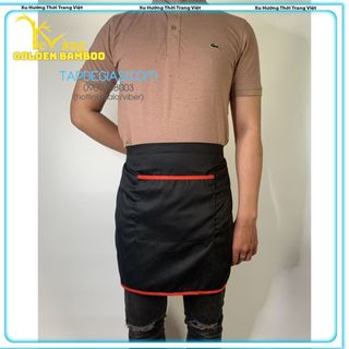 Tạp dề ngắn đen phối viền đỏ cao cấp dành cho phục vụ Nam Nữ vải kaki cotton