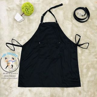 TẠP DỀ YẾM MÀU ĐEN ĐÍNH NÚT VẢI KAKI COTTON