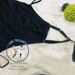 TẠP DỀ YẾM MÀU ĐEN ĐÍNH NÚT VẢI KAKI COTTON