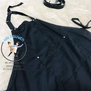 TẠP DỀ YẾM MÀU ĐEN ĐÍNH NÚT VẢI KAKI COTTON