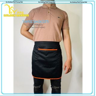 Tạp dề ngắn đen phối viền cam cao cấp dành cho phục vụ Nam Nữ vải kaki cotton