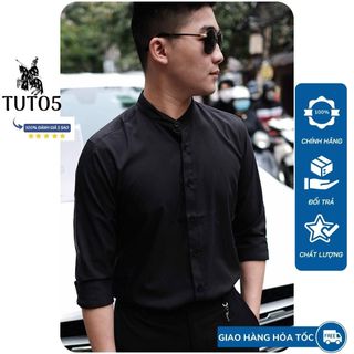 Áo sơ mi cổ tàu nam TUTO5 Menswear dài tay trơn trắng,đen form Slimfit Shirt kiểu dáng Hàn Quốc chất lụa phong cách NH01 giá sỉ