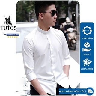 Áo sơ mi cổ tàu nam TUTO5 Menswear dài tay trơn trắng,đen form Slimfit Shirt kiểu dáng Hàn Quốc chất lụa phong cách NH01