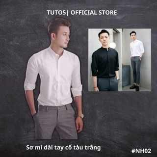 Áo sơ mi cổ tàu nam TUTO5 Menswear dài tay trơn trắng,đen form Slimfit Shirt kiểu dáng Hàn Quốc chất lụa phong cách NH01