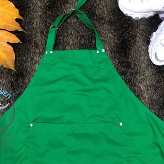 TẠP DỀ YẾM ĐÍNH NÚT MÀU XANH KÉT