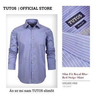 Áo sơ mi kẻ sọc nam TUTO5 Menswear dài tay công sở Slim fit Royal Blue Red Stripe Shirt chống nhăn, lịch lãm 105123037 giá sỉ