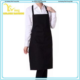 Tạp dề yếm phục vụ màu đen trơn (Sỉ số lượng lớn) nhận in ấn thiết kế tem nhãn theo yêu cầu