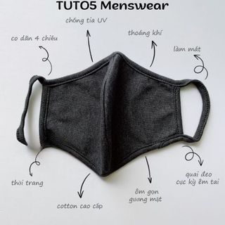 Combo 5 khẩu trang vải dệt kim TUTO5 thời trang 2 lớp trắng/đen người lớn kháng khuẩn, khử mùi, tái sử dụng 30 lần Nhật