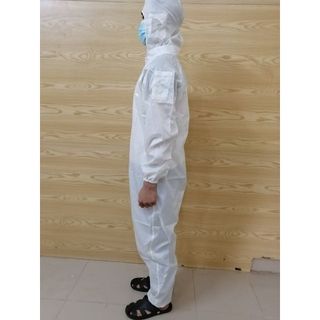Quần áo phòng sạch liền thân chống tĩnh điện màu xanh và trắng