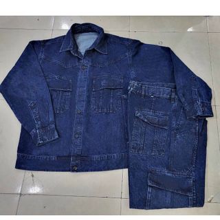 Quần Áo Jean Bảo Hộ Wash Mềm, Chuẩn Vải Điện Lực Độ dày 14Oz Nút Đồng Nhận Gắn LOGO