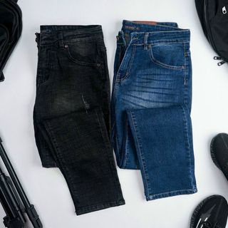 Quần jeans nam TUTO5 Menswear ống đứng Slimfit vải bò xước đẹp cao cấp có co giãn mềm thoải mái màu xanh, đen trơn JT01 giá sỉ