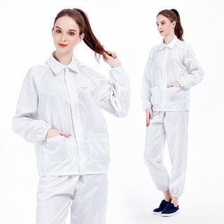 Bộ quần áo phong sạch chống tĩnh điện Golden Bamboo cổ tròn và cổ bẻ phong cách quần áo rời có 2 màu xanh và trắng