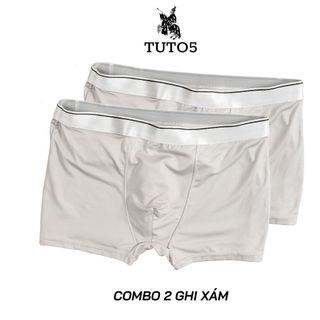Combo 2 quần lót boxer xịp đùi nam TUTO5 thun lạnh cotton cao cấp kháng khuẩn trơn basic trắng/đen/xám ghi BX01