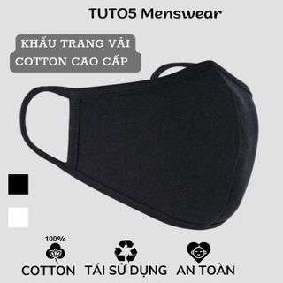 Khẩu Trang Vải Thun TUTO5 Menswear Cotton Dệt Kim 2 Lớp Kháng Khuẩn, Khử Mùi, Tái Sử Dụng Công Nghệ Nhật Bản Trắng/ Đen giá sỉ